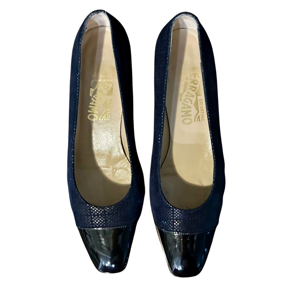Salvatore Ferragamo Miria Suede & Patent Leather Block Heel Pumps